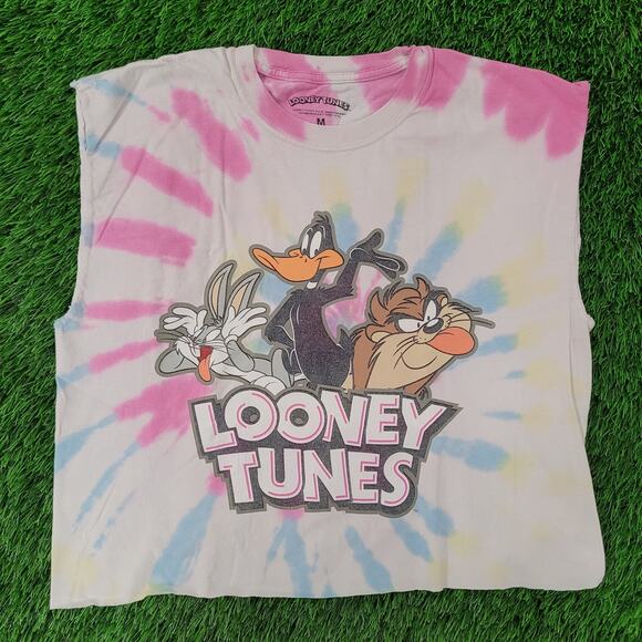 Looney-Tunes Cropped Tie-Dye Shirt Womens Medium 20x19 Baggy - Picture 1 of 13